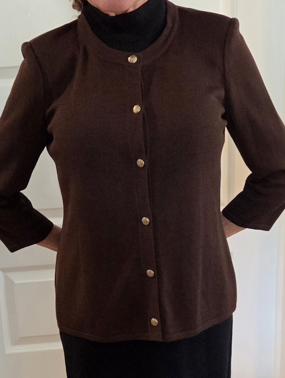 Classic Brown Button-Front Women's Knit Jacket